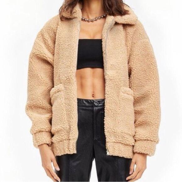 I am Gia Teddy Coat Oversized Sherpa Jacket In Camel Small - Picture 3 of 13